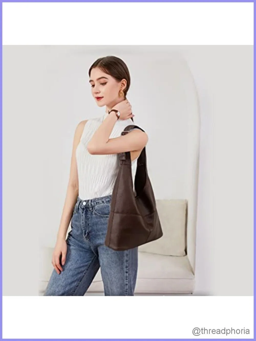 Vegan Leather Hobo Shoulder Bag with Wristlet Set